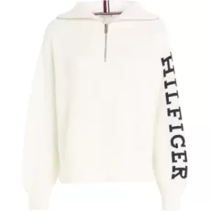 Image of Tommy Hilfiger Placed Hilfiger half Zip Sweater - Cream