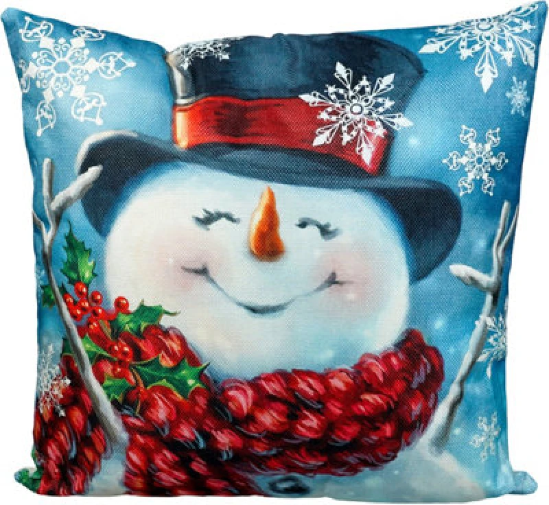 Image of Netagon Happy Snowman Design Christmas Themed Cushion 45X45CM in White Size: 45X45cm White Unisex 45X45 cm