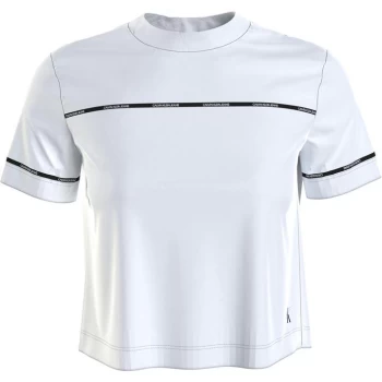 Image of Calvin Klein Jeans Modern Straight Crop Piping T Shirt - BRGHT WHT YAF
