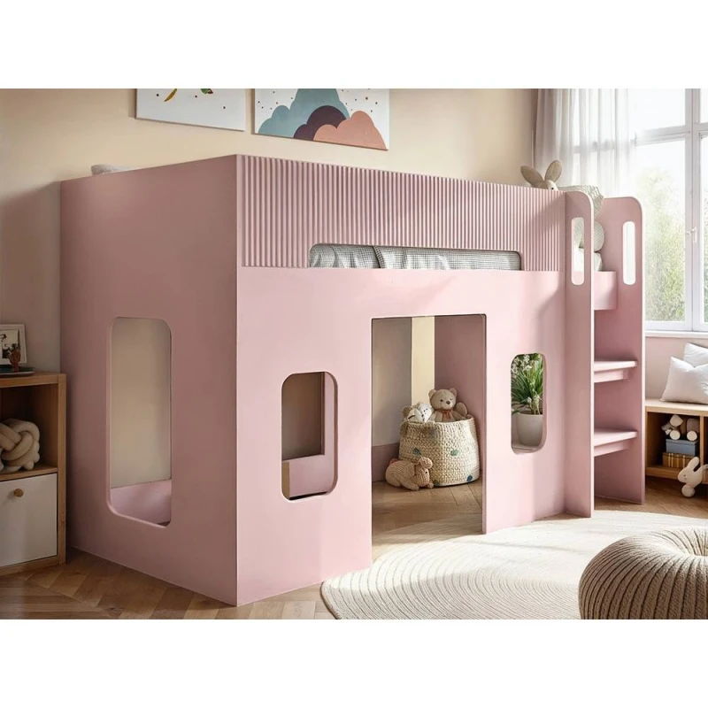 Image of Flair Lino Playhouse Mid Sleeper Bed in Pink Size: Single Pink Unisex Single