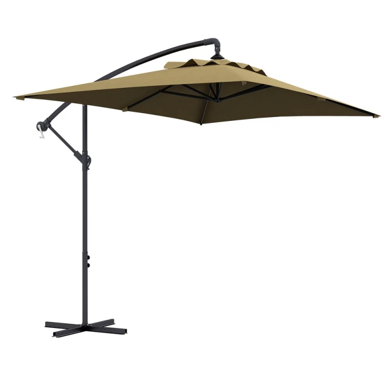 Image of Outsunny 3m Cantilever Parasol with Cross Base, Crank Handle, 6 Ribs, Brown, Brown 84D-270V00BN