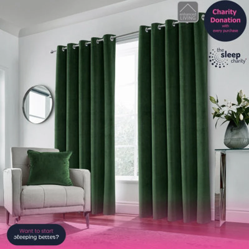 Image of Enhanced Living Hampton Velvet Curtain Green 117 x 137cm YK67618