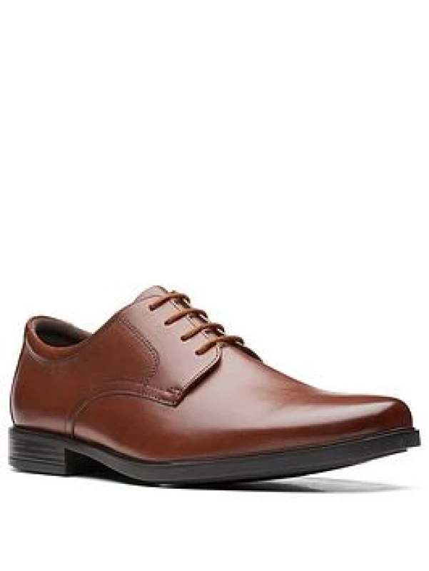 Image of Clarks Clarks Men Howard Walk Dark Tan Leather Lace Up,Derby Shoes in Brown Size: 9-Standard Fit Brown 9-Standard Fit Male 5059304916680