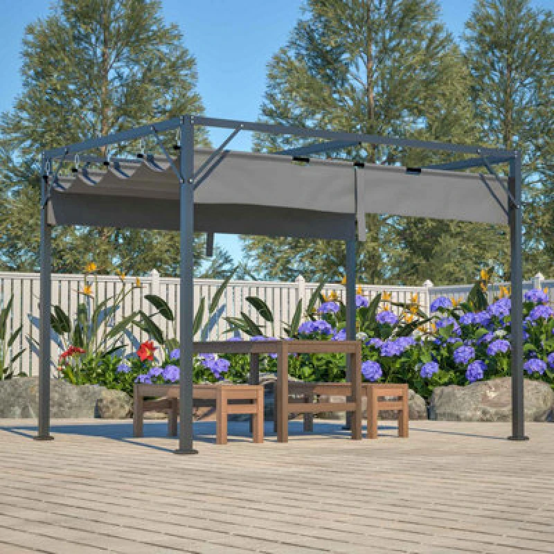 Image of BIRCHTREE Birchtree - Steel Frame Pergola 3x2M pe Canopy Adjust Shade Shelter Backyard Grey B321-038