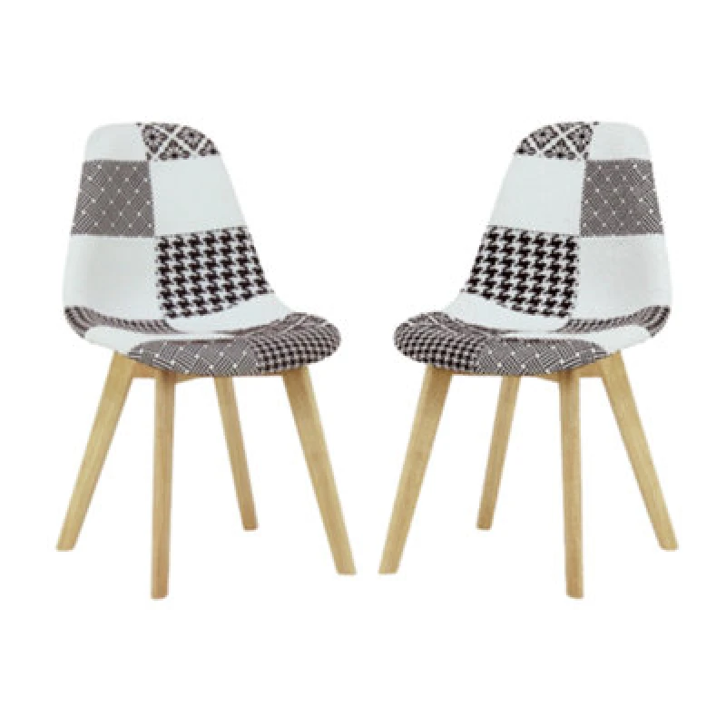 Image of Life Interiors Life Interiors Set of 2 Patchwork Fabric Chairs with Wooden Legs, Modern Accent Chair for Living Room & Office Multi One Size Unisex 50