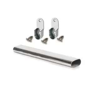 Image of Moderix Wardrobe Rail Oval Chrome Hanging Rail Free End Supports & Screws - Leng