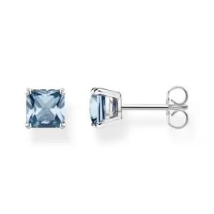 Image of THOMAS SABO Silver Square Aquamarine Blue Stone Stud Earrings