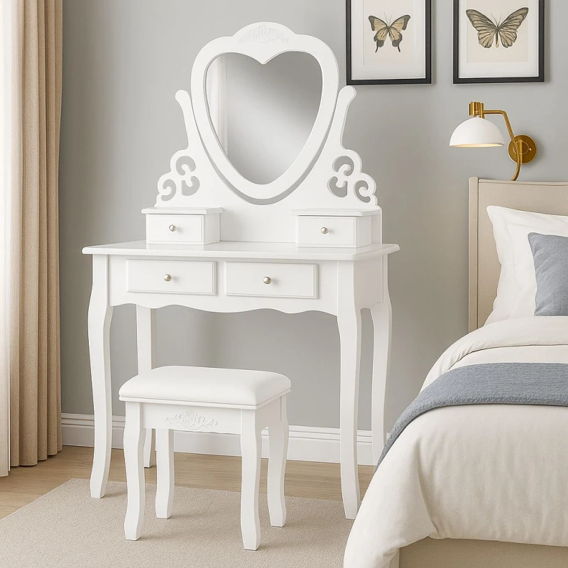Image of KOSY KOALA Dressing Table With Mirror Stool Vanity Dresser Bedroom White Love Heart Furniture White