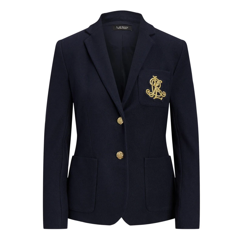 Image of Lauren by Ralph Lauren Womens Anfisa Cotton Long Sleeve Monogram Blazer Lauren Navy female 16 (XL)