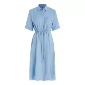 Image of Tommy Hilfiger Linen Midi Dress Ss - Blue