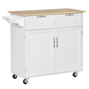 Image of Homcom Modern Rolling Storage Kitchen Island With Adjustable Shelves White