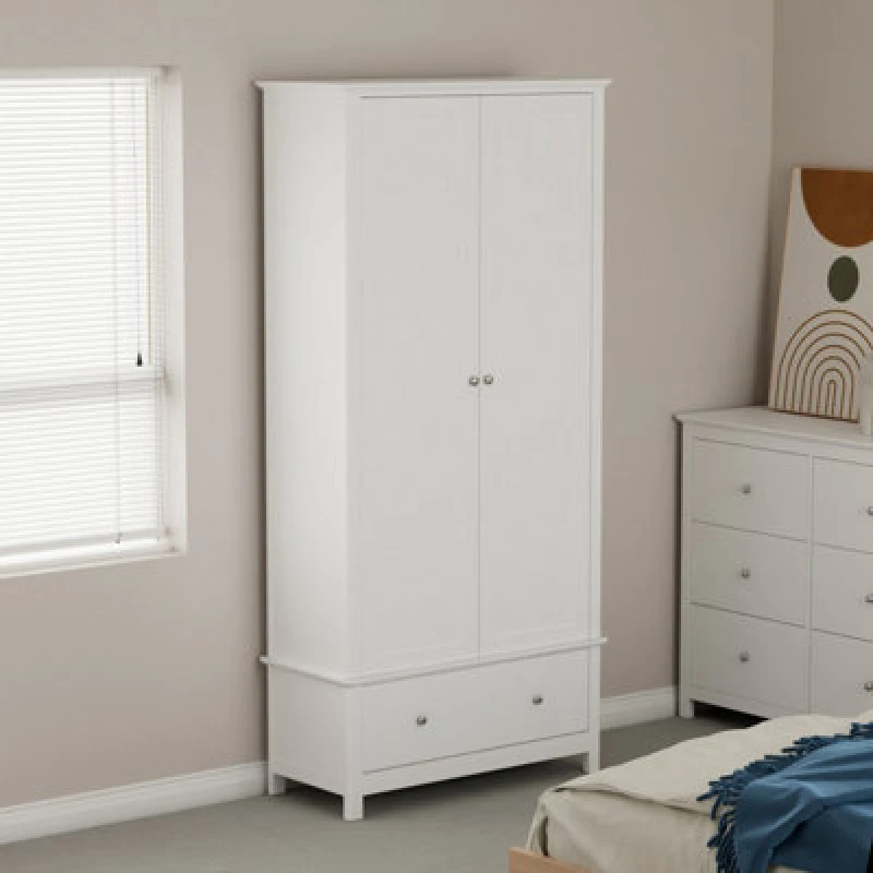 Image of Core Nairn White 2 Door 1 Drawer Wardrobe