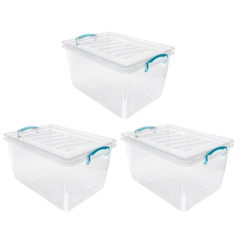 Image of JVL JVL Plastic Clip Lidded Storage Box - Set of 3 Plastic Storage 30L Clear 72515569000