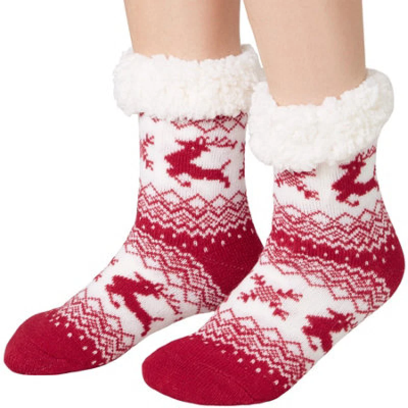 Image of Tectake Fluffy Socks With Reindeer Red/white 35-38 - 303479