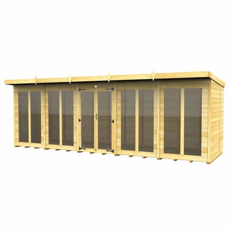 Image of Buttercup Farm 20x5 ft Pent Summer House (Full Height Window) - L147 x W589 x H201cm in Brown Brown Unisex