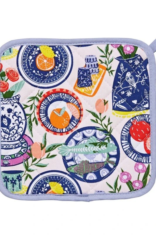 Image of Ulster Weavers 'Mediterranean Plates' Graphic Print 100% Cotton Pot Mat Multi