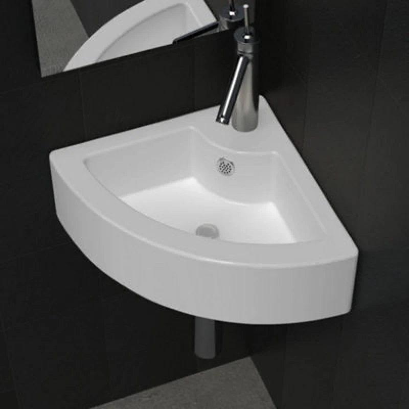 Image of vidaXL Ceramic Sink Basin Faucet & Overflow Hole Bathroom Corner White Fixture