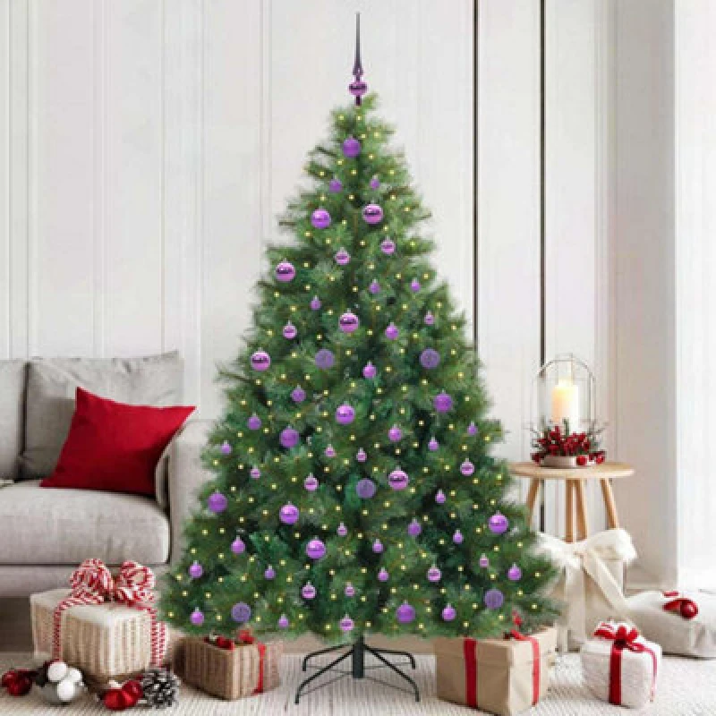Image of vidaXL Artificial Christmas Tree with 300 LEDs, Lilac Balls Green 180 x 109cm PE and PVC, Green 3397789