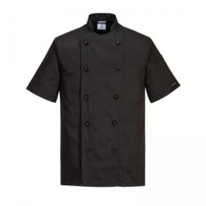 Image of Portwest Kent Mens Chefs Short Sleeve Jacket C734BKRXXXL Colour: Black