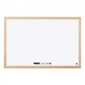 Image of Bi-Office Drywipe Whiteboard Wood Frame 600mm X 400mm 49148BS