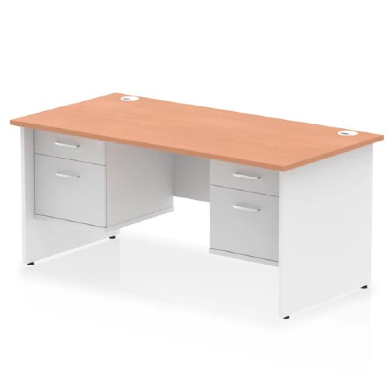 Image of Impulse Impulse 1600 x 800mm Straight Office Desk Beech Top White Panel End Leg with 2 x 2 Drawer Fixed Pedestal MIRDP16FP2FP2BCHWHT