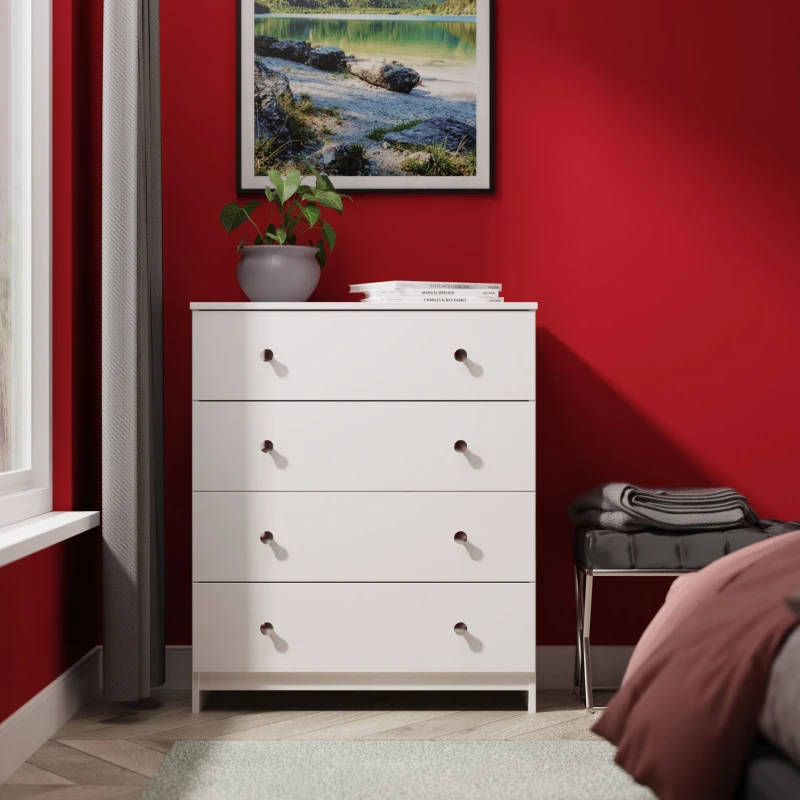 Image of Yarmouth Ready Assembled Matt White 4 Drawer Wide Chest (H)875mm (W)740mm (D)390mm