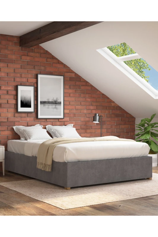 Image of Aspire Aspire Upholstered Platform Ottoman Bed Frame in Plush Velvet Fabric in Grey Size: Double Grey Double Unisex 5057632216007