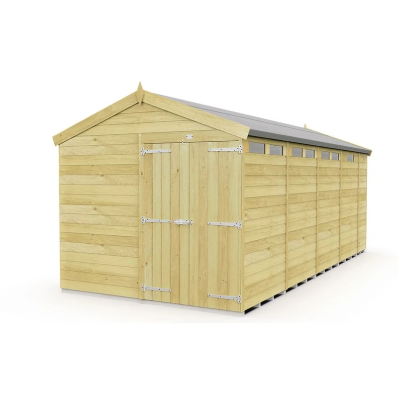Image of Buttercup Farm 8 x 17 Feet Apex Security Shed - Double Door - L503 x W231 x H217cm in Brown Brown Unisex