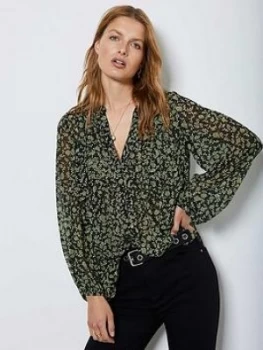 Image of Mint Velvet Brooke Floral Print Ruffle Blouse - Black