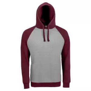 Image of SOLS Unisex Seattle Contrast Raglan Hoodie (L) (Grey Marl/Bordeaux)