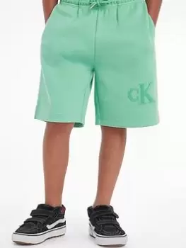 Image of Calvin Klein Jeans Boys Interlock Pique Shorts - Neptunes Wave, Light Green, Size 14 Years