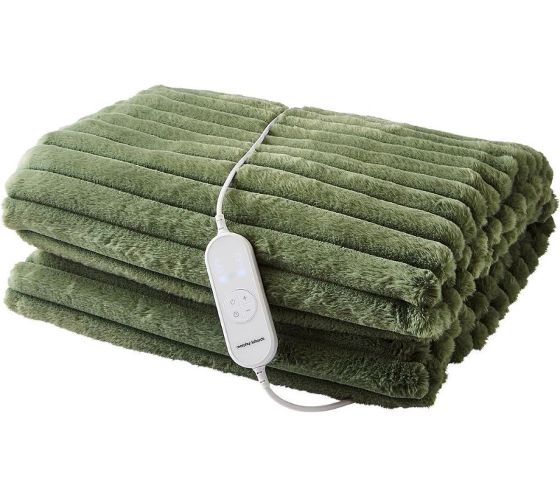 Image of Morphy Richards EverCosy Small Luxury Striped Fleece Electric Heated Throw in Green Size: Double Green Double Unisex 5056765401700