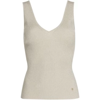 Image of Ted Baker Niyalia Skinny Ribbed V Neck Top - NATURAL