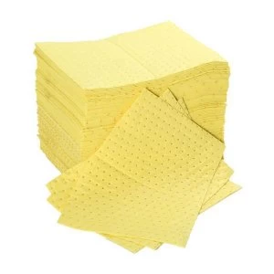 Image of Fentex 40 x 50cm Chemical Absorbent Pads 85 Litres Bonded Perforated Poly Wrapped Yellow Pack 100