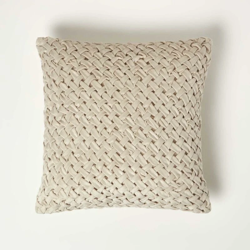 Image of Homescapes Sofia Pleated Velvet Cushion Cream