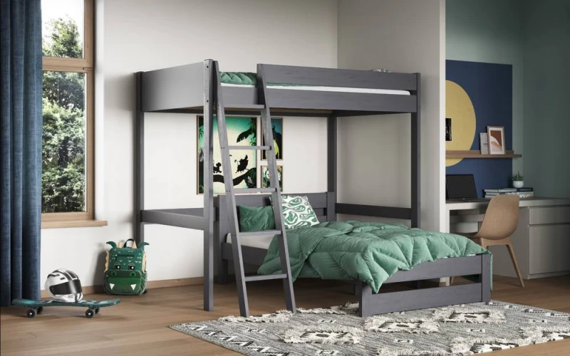 Image of Noomi Tera Solid Wood Small Double High Sleeper with Small Double Bed in Grey Grey Unisex Small Double