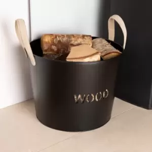 Image of Snug - Fireside Rowan Iron & Leather Firewood Bucket Black