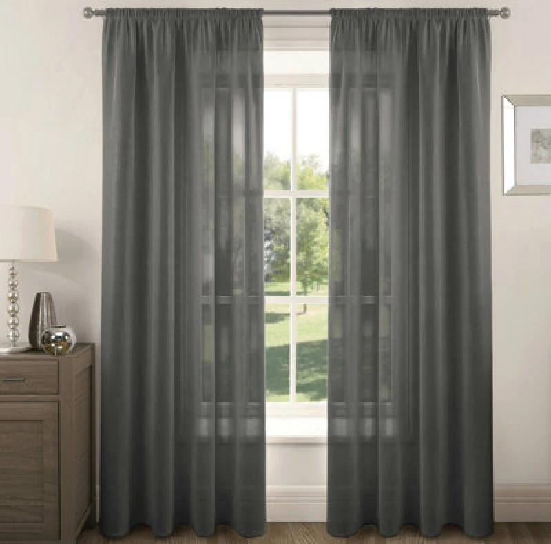 Image of Velosso Rivera Plain Voile Panel Sheer Curtains in Dark Grey Size: 150cm width x 229cm drop Dark Grey Unisex 150cm width x 229cm drop