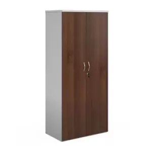 Image of Duo double door cupboard 1790mm high with 4 shelves - white with walnut doors
