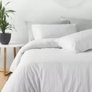 Image of The Linen Yard Linear King Duvet Cover Set Cotton White / Grey