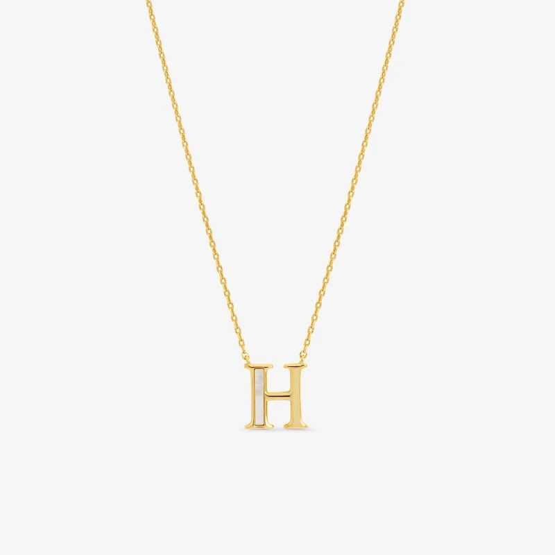 Image of Inicio 14K Real Gold Plated Pearl Initial Pendant - H Gold female One Size