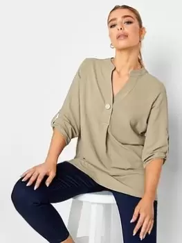 Image of M&Co Statement Button Tab Sleeve Shirt, Brown, Size 12, Women