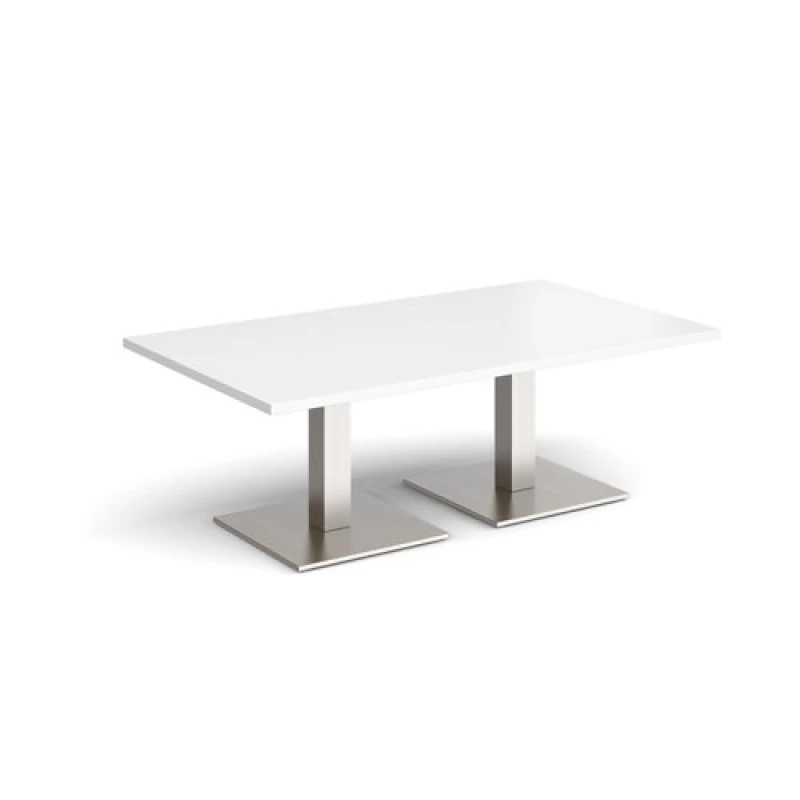 Image of Brescia Brescia rectangular coffee table with flat square brushed steel bases 1400mm x 800mm - white White BCR1400-BS-WH