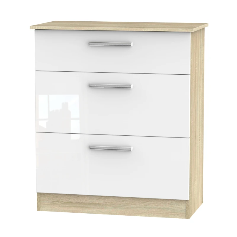 Image of Trent 3 Drawer Deep Chest In White & Bardolino Oak (Ready Assembled)