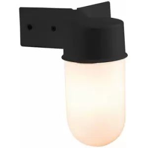 Image of Loops - IP44 Outdoor Wall Light & Corner Bracket Black White Long Glass Shade E27 Lamp