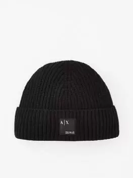 Image of Armani Exchange AX You. Me. Us.Logo Knitted Beanie Hat - Black