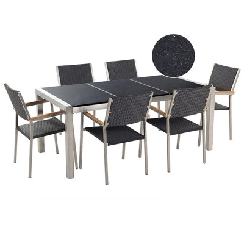 Image of Beliani Garden Dining Set 6 Seater Grosseto Triple Plate Granite Polished Black