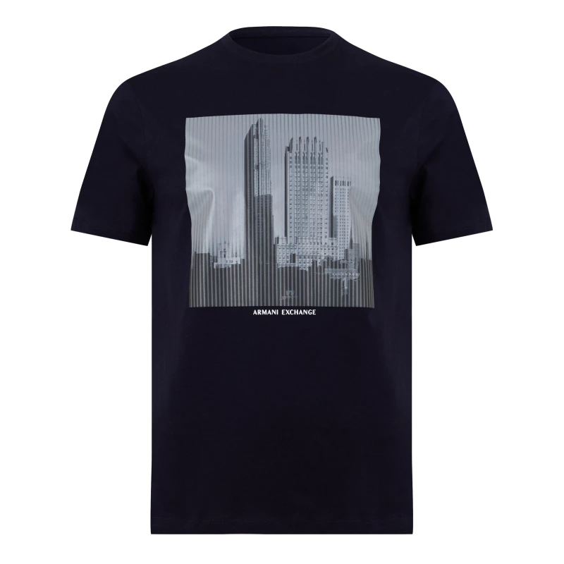 Image of Armani Exchange Skyscraper Cotton-Jersey T-Shirt - XL Blue Tops male 3DZTHU-ZJH4Z-15CX XL