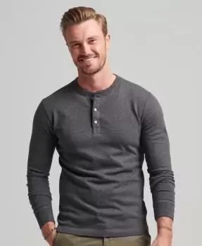 Image of Superdry Mens Organic Cotton Long Sleeve Henley Top Dark Grey / Graphite Dark Marl - Size: M