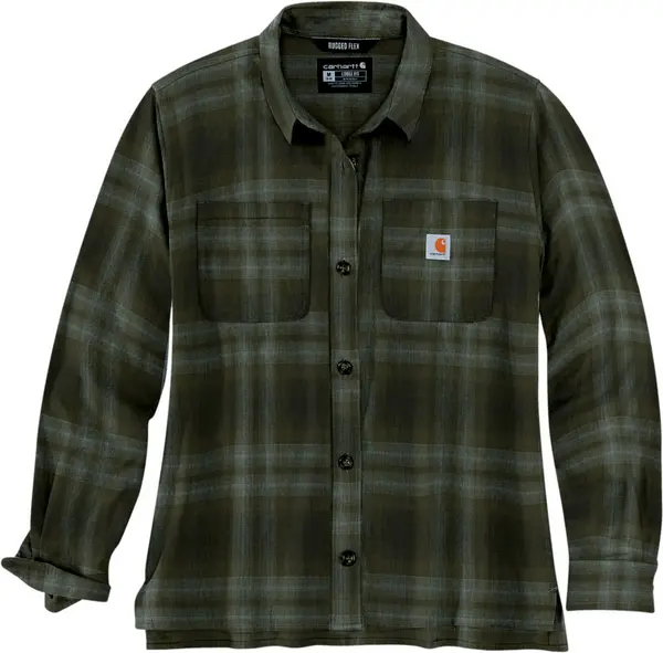 Image of Carhartt Midweight Flannel Ladies Shirt, green, Size S for Women